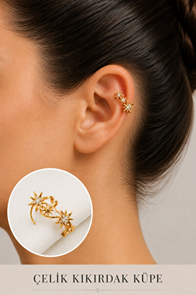 2-Piece Cartilage Earrings/Earcuff/Conch with Zircon Stone (No Hole Required)