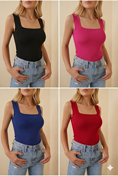 BY ARDELION 4-Pack Women's Thick Strap Tank Top Slim Summer Square Neck Plain...