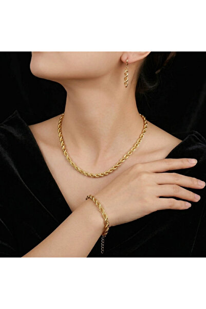 Generic Gold Tone 3 Piece Jewelry Set for Women - Twisted Rope Chain Necklace...