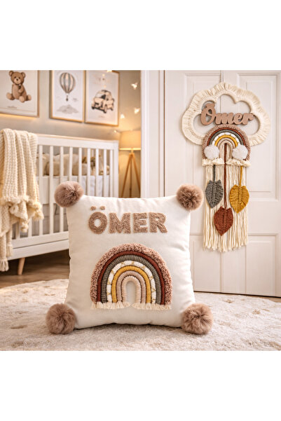 makromelvandesign Bohem Bebek odası makrome kapı süsü punch nakışlı yastık be...