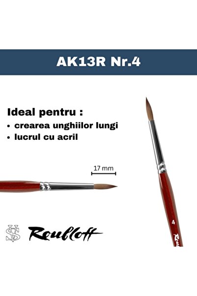 Roubloff Pensulă de unghii Kolinsky, AK13R, Nr. 4, realizat din păr
