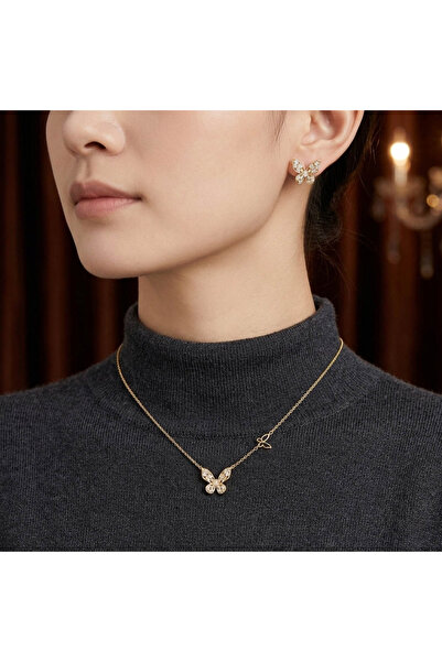 Generic Gold Tone Butterfly Crystal Jewelry Set for Women - CZ Pendant Neckla...