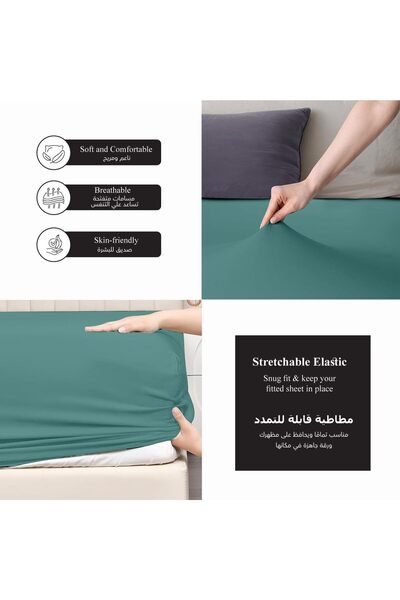 COTTON HOME ® 3 Piece Fitted Sheet Set 180x200cm with 2 Pillow Cover King Size Bed Sheet (Teal)