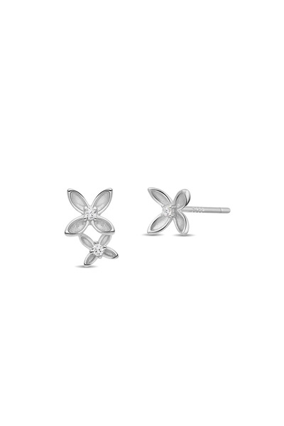 Lisa&Co. Cercei Argint Trio Flowers Argint placat cu rodiu / Zircon / Alb