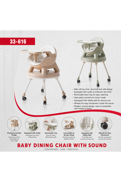 Denx 4-in-1 Convertible Baby High Chair & Toddler Rocker with Music, Adjustab...