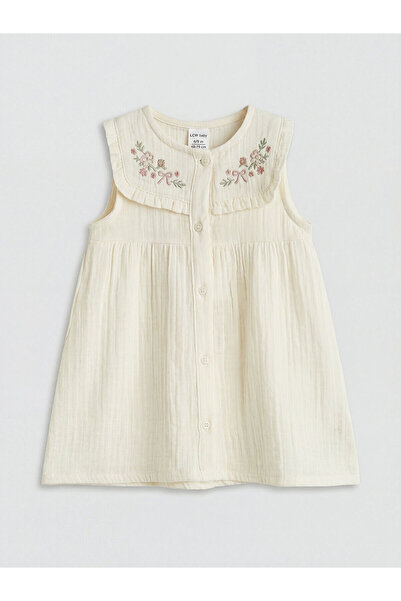 LC Waikiki Nevavm Embroidered Ruffled Baby Girl Muslin Dress
