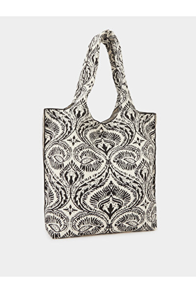 Styli Black and White Patterned Shoulder Tote Bag