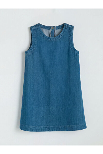 LC Waikiki Nevavm Oval Collar Girl's Jean Dress with Difference
