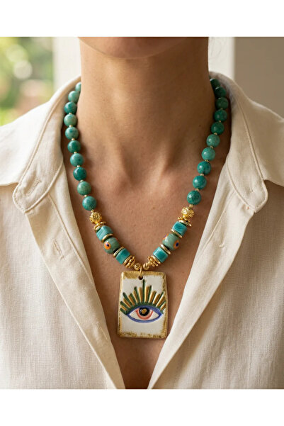 Dorvina Natural Stone Women's Necklace with Turquoise Stone and Bodrum Beads,...