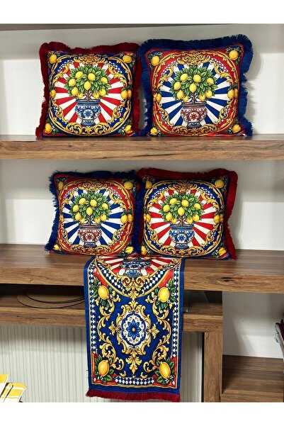 KIRLENTİM 5-Piece Colorful Floor Mat, Lemon-Colored, Fringed Edges, Filled Th...