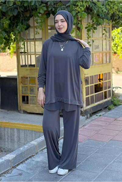 Moda Rosa 26Y6672 - ANTRASİT - TÜL DETAYLI TUNİKLİ TAKIM