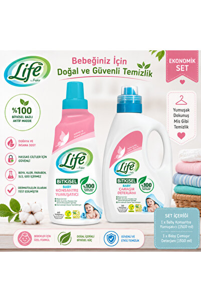 Life Baby Bitkisel Çamaşır Deterjanı ve Yumuşatıcı Seti 2 x 1500 ml
