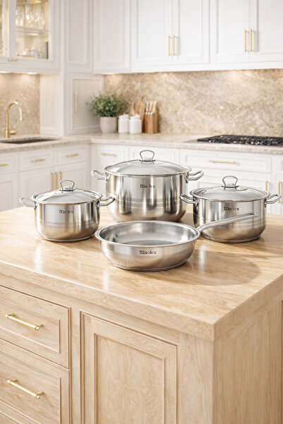 Mirolex Luxury Style Turkish Stainless Steel Cookware Set - 7 Pieces, 18/10 Q...
