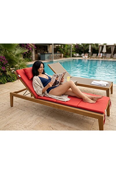 Bhomesconcept 185x55 Cm Kırmızı 4'e Katlanabilir Su Geçirmez Şezlong Ve Yer M...