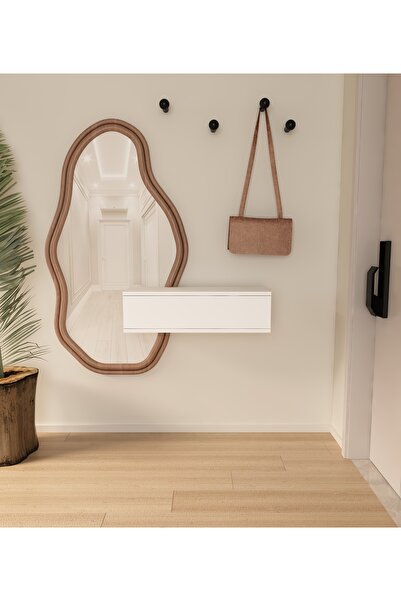 morepp Oslo 70cm Duvara Monte Tek Kapaklı Raflı Modern Dresuar Beyaz-Beyaz