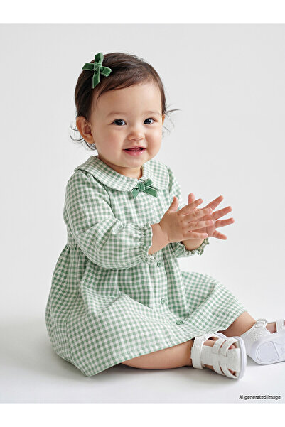 LC Waikiki Nevavm Farkıyla Bebe Yaka Plaid Baby Girl Gabardine Dress
