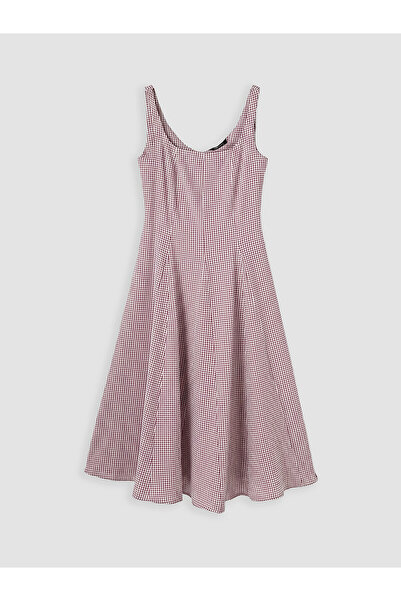 LC Waikiki Nevavm Square Collar Plaid Waist-Sitting Dress with a Difference