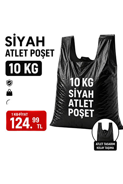 Ecoflex Siyah Atlet Poşet Büyük Boy 10 KG – Kalın, Sağlam, Ekonomik Market Po...
