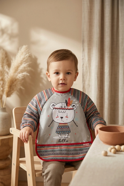 Bebechi Tribal Bear Series Liquid-Proof Long Sleeve Baby Food and Activity Bi...