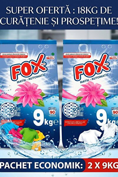 Foxtem Set Detergent Pudră Automat Premium (2 x 9 kg) – 180 Spălări TOTAL