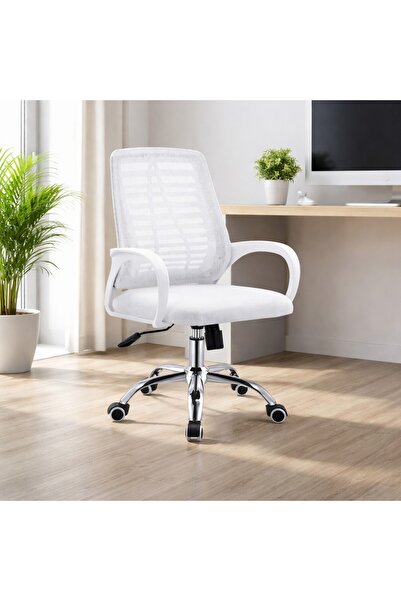 LastHome White Swivel Office Chair with Wheels - White