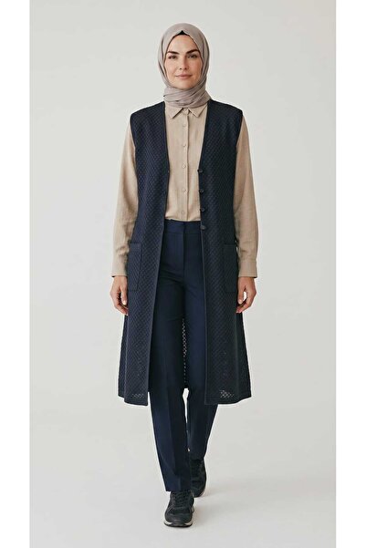 ECE GİYİM Women's Front Buttoned Long Vest with Pockets