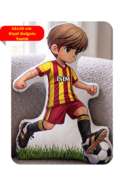 CAİSYA Taraftar Yastık Sarı Kırmızı Formalı Futbolcu Figür İsimli Yastık Çift...