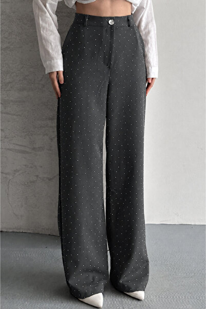 moda armanc Pantaloni de damă Stoned Palazzo, cu talie înaltă, cu picior larg