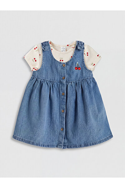 LC Waikiki LCW baby Indigo Kız Bebek Denim Elbise Ve Tişört