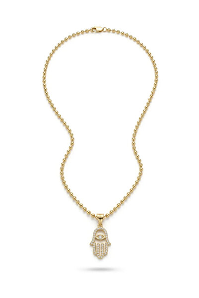 ZARİN JEWELS Altın Kaplama Zirkon Taşlı Fatma Ana Eli Top Zincirli Kolye