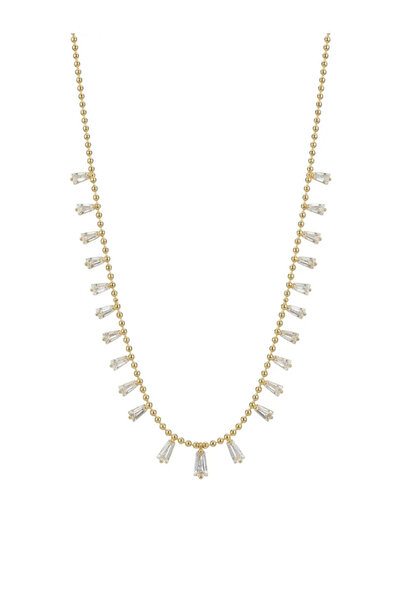 ZARİN JEWELS 14 Ayar Sarı Altın Kaplama Sıralı Sallantılı Baget Taşlı Kolye
