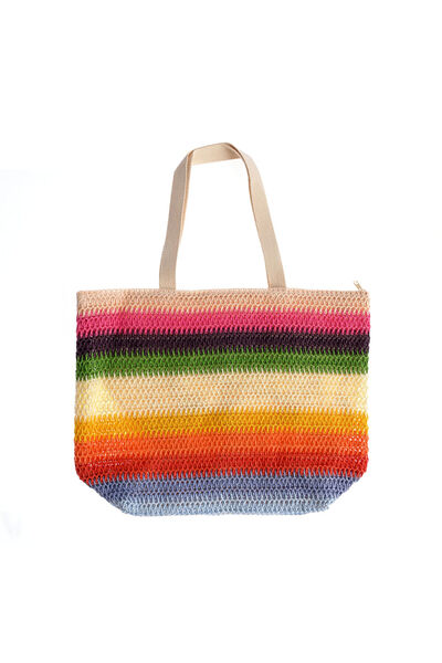 meli melo Multicolored beach bag with Striped and braided texture