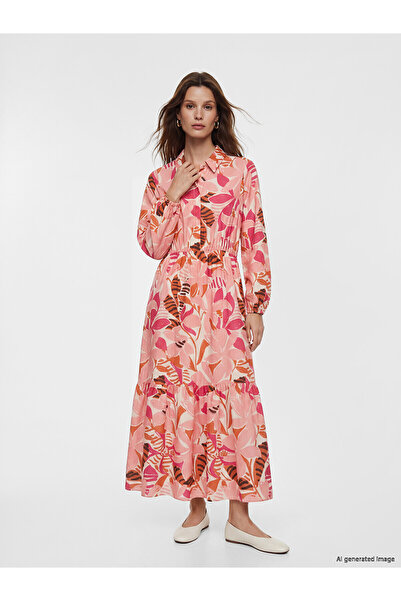 LC Waikiki Nevavm Shirt Collar Patterned Waist-Sitting Dress with a Difference