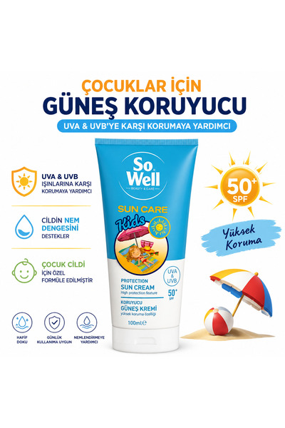 Sowell Sun Care Kids SPF 50+ Çocuk Güneş Kremi UVA & UVB Korumaya Yardımcı 10...