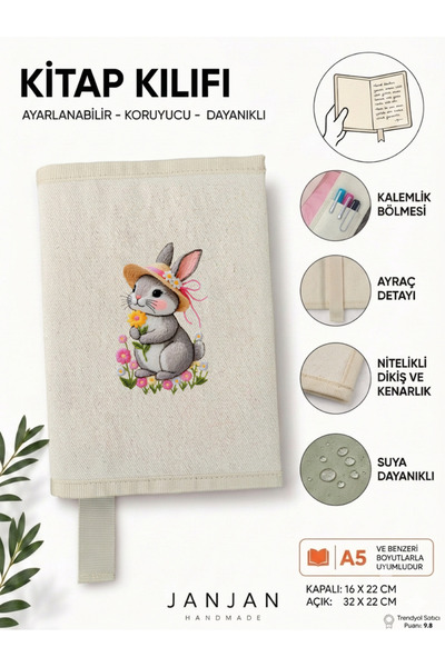 JANJAN DOĞAL KUMAŞ Kitap Kılıf,Yıkanabilir Kitap Kılıfı,Kitap Koruyucu,32x22 ...