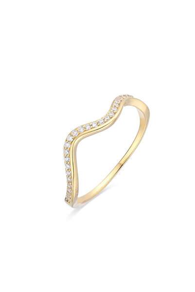 Lisa&Co. Inel Argint Waved Paved 53 mm / Argint placat cu aur galben / Zircon