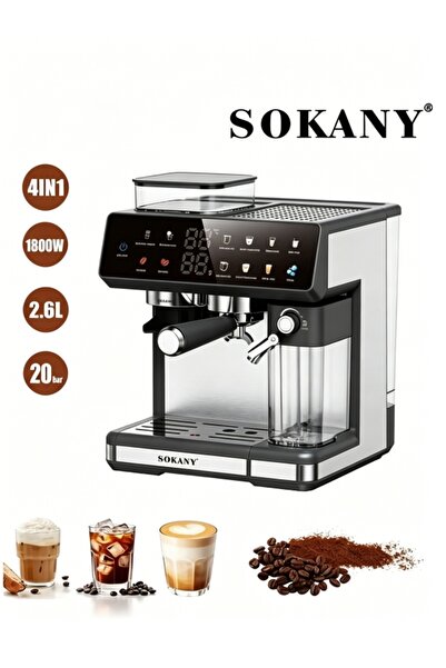 SOKANY SK-04032 ☕️   ماكينة إسبريسو أوتوماتيكية 4 في 1 بقوة 1800 واط وسعة 2.6...