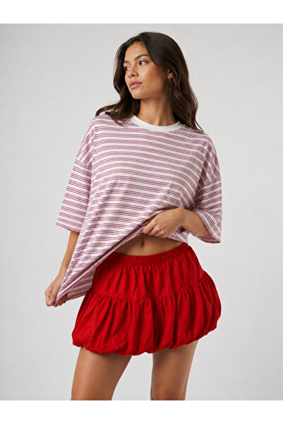 CrepTekstil Crep Women's Balloon Mini Skirt – Flow Cotton Summer Skirt with G...