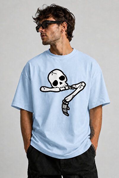 ArtYus Dertli Skeleton Printed Unisex Oversize T-Shirt – Cotton Crew Neck Cas...
