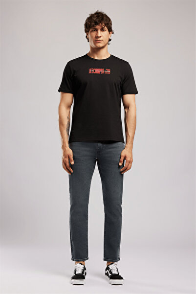 Lee Cooper ORI Мъжка тениска със стандартна кройка, 100% памук, с принт, черна