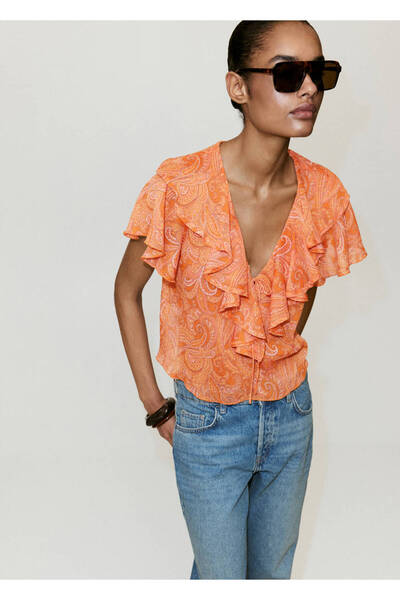 MANGO Woman Volanlı desenli bluz
