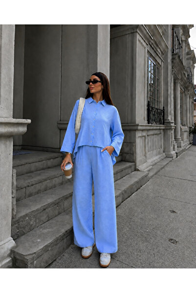 Markazzi Double Set with Waist-Sitting Bottom Palazzo Shirt