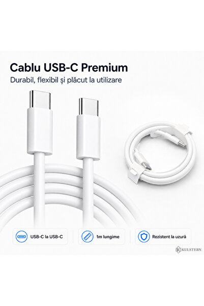Kulstern Încărcător Rapid 20W USB-C pentru iPhone 15/16/17, Samsung S25/S24/S23, Cablu USB-C 1m Inclus, Fast Charge PD, Xiaomi, iPad, AirPods, Kulstern™