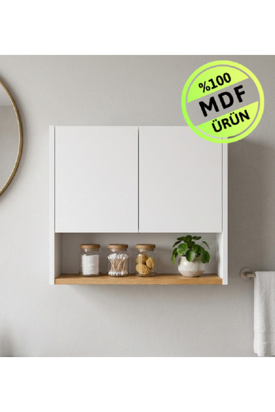 ENG AHŞAP MDF Banyo Dolabı Raflı Duvara Monte Kapaklı Aynasız Banyo Organizer...