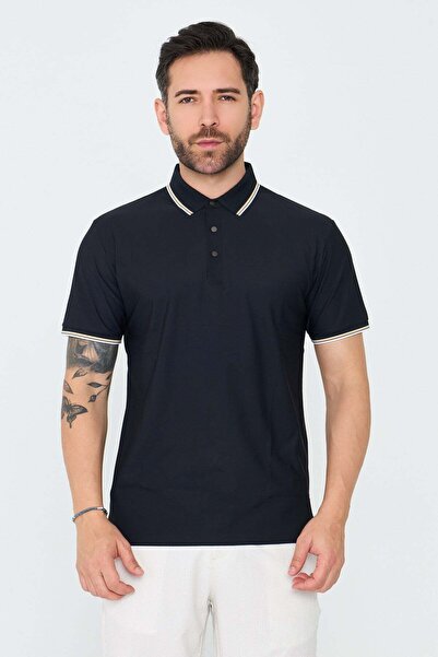 White Stone Tricou negru pentru bărbați, cu guler polo și nasturi
