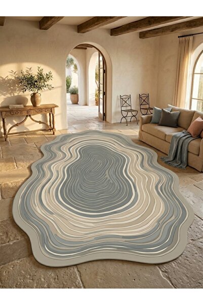 Rugs Modern Halı SDT Doğal Ağaç Kesiti Desenli Bej Gri Tonlu Dokuma Taban Dek...