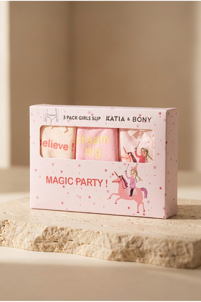 Katia&Bony Girl's 3-Piece Unicorn Boxed Slip Pink