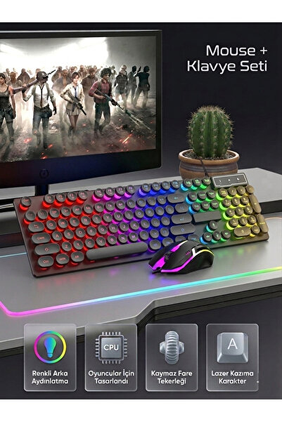 Tech&bello accessories RGB Aydınlatmalı 10M+ Click Medya Tuşlu Akıllı Çipli USB Oyuncu Klavye ve Mouse Seti