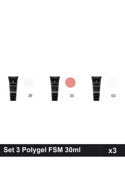 FSM Set 3 Polygel 30ml - Nr.29, Nr.25, Nr.02 - Constructie Unghii