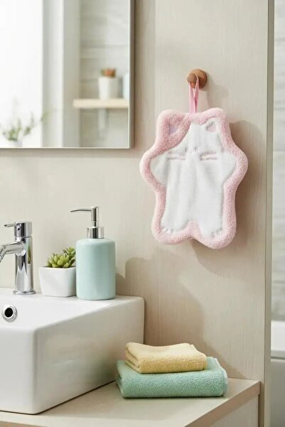 Miniso Lisanslı Hayvan Serisi El Havlusu – Pembe Renkli 18x22 cm Küçük Mutfak...